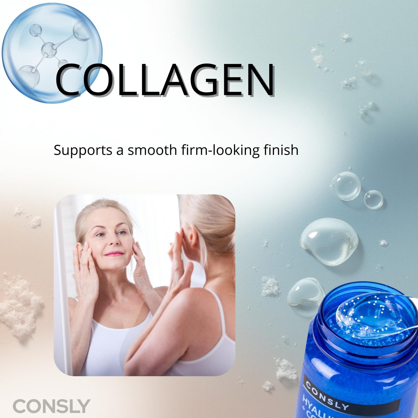 CONSLY Hyaluronic Acid & Collagen Ampoule - 3-in-1 Toner Essence Serum, Hydrating Gel Serum for Face & Neck, Lightweight Moisturizing Korean Skincare, Supersize 250 ml / 8.45 fl oz