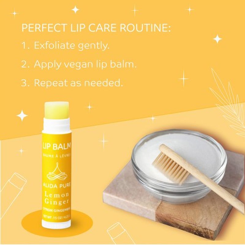 ALIDA PURE Lemon Ginger Lip Balm Collection, Vegan Lip Balm Set, Bees Wax Free, with Avocado Oil, Organic Jojoba Oil, Vitamin E, Natural Moisturizer For Dry, Cracked, or Chapped Lips, 3 Tube Set