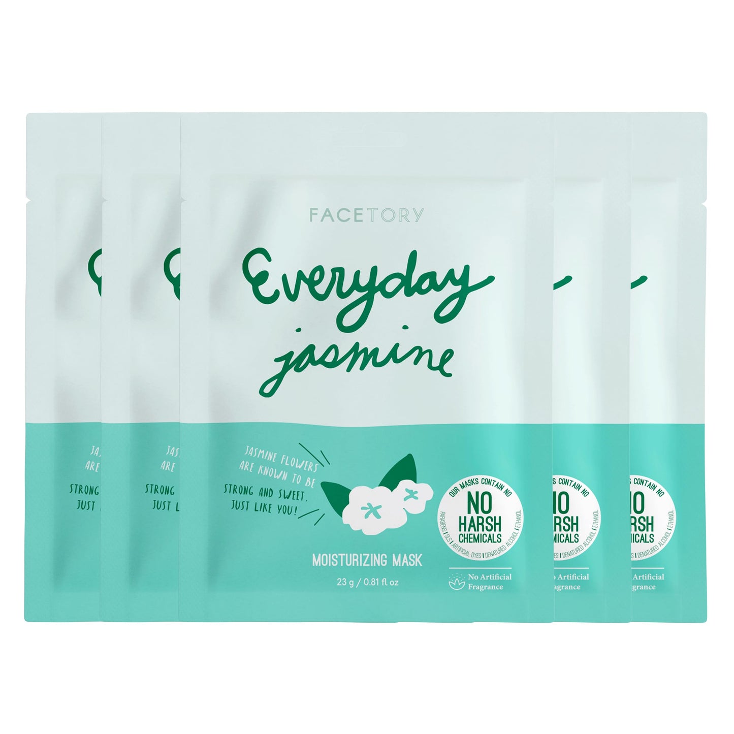 FACETORY K Beauty Face Mask Skin Care - Everyday JASMINE Moisturizing Sheet Mask | Plant-Based with Jasmine Infusion (5 Pack)