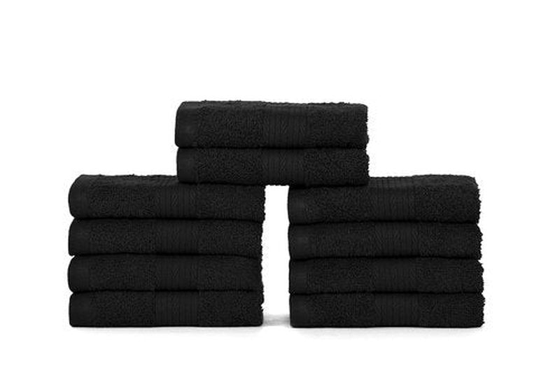 Ample Decor Wash Cloths Pack of 10, Oeko Tex Certified 600 GSM 100% Cotton Soft Absorbent, Premium Quality Durable Machine Washable, Ideal for Bathroom, Pool, Hotel, Spa – Black