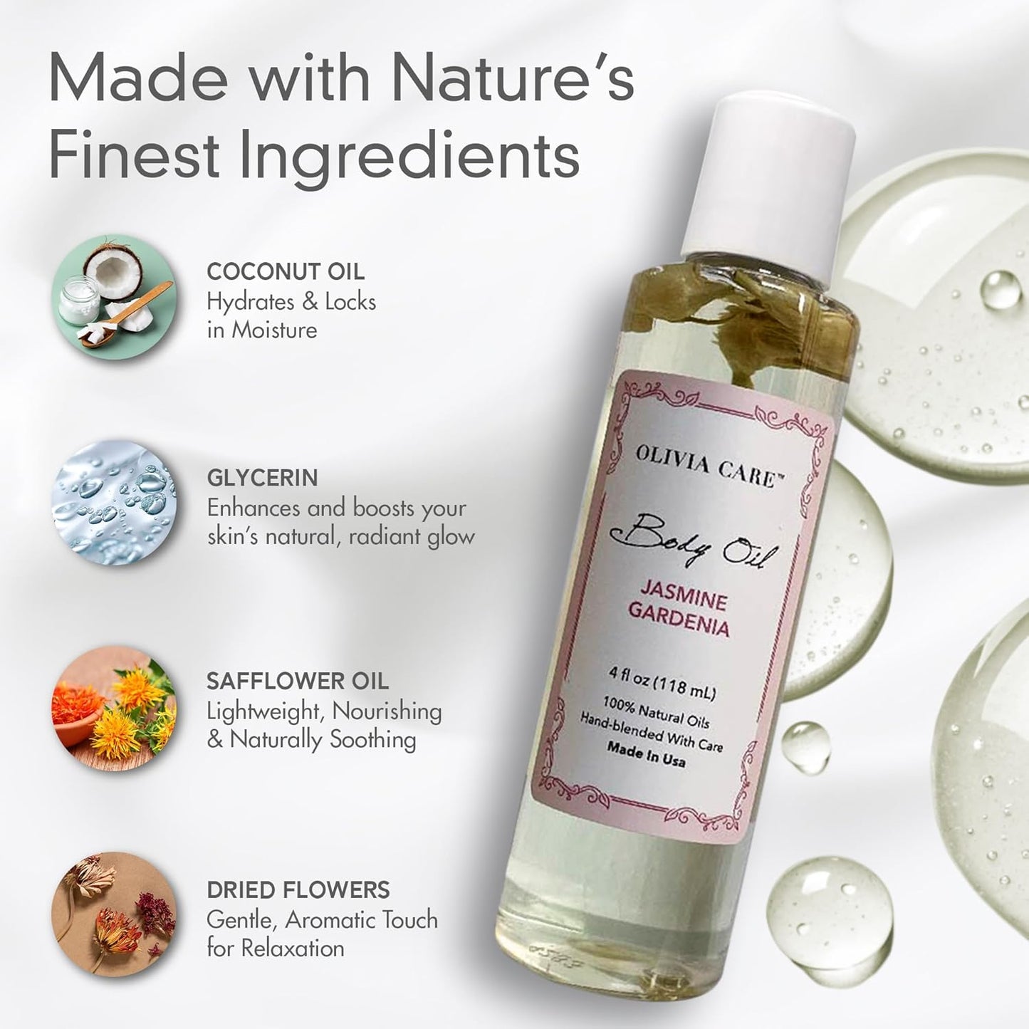 Olivia Care 3 Pack Body Oils: Apricot Fig, French Rose, Jasmine Gardenia - Natural Perfume Oils For Women & After Bath Oils Body Moisturizers, Rich in Vitamin E, K, & Omega (3 Scents)