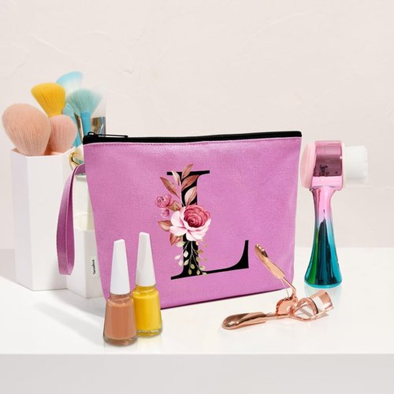 Vavabox A-Z Personalized Makeup Bag,Birthday Gifts for Women Mom,Gifts for Best Friend,Bride Bridesmaid Cosmetic bag (L, Purple)