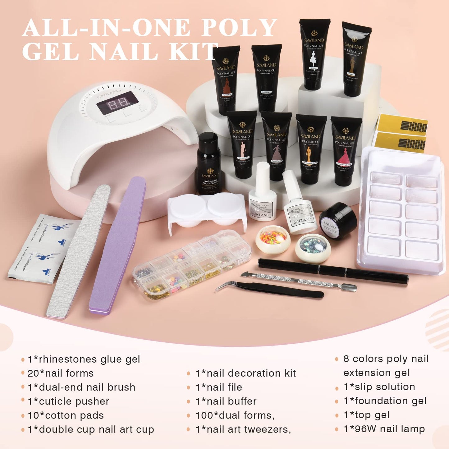 SAVILAND Poly Gel Nail Kit - 6 Colors Polygel Nail Kit with U V Light Purple Pink Nails Extension Gel with Slip Solution Nail Tools All-in-1 Manicure Starter Kit for Home DIY Set
