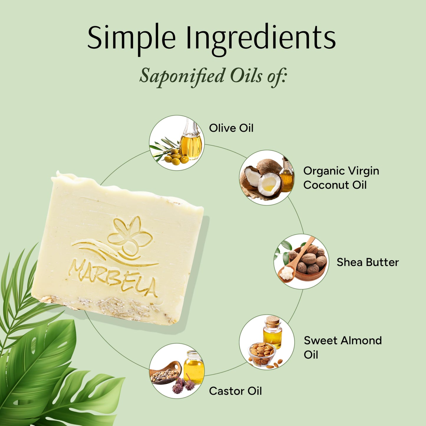 Marbela Cosmetics Natural Oats Handmade Soap Bar - Made in USA, Vegan Friendly, Palm Oil Free, Natural Bar Soap - Gentle Face & Body Soap for Daily Skin Care, Moisturizing & Nourishing - 3.5 oz