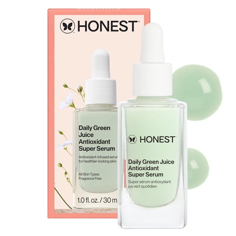 Honest Beauty Daily Green Juice Serum - Antioxidant Formula for Even Skin Tone, Fragrance-Free, 1 fl oz