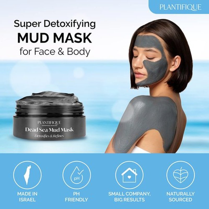PLANTIFIQUE Dead Sea Mud Mask for Face Body Care with Hyaluronic Acid for Women and Men - Pore Minimizer Skin Care - Deep Cleansing Skin Purifying Face Mask for Blackheads Oily Skin - 8.1oz/240g
