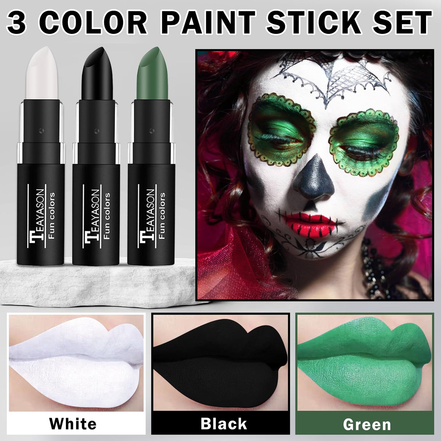 DAMUSI 3 Colors Body Face Paint Sticks Professional Eye Black Stick