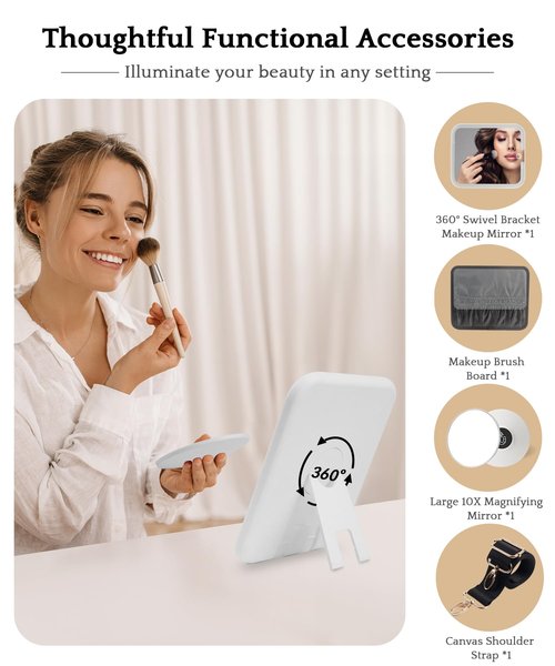 MOMIRA Travel Makeup Bag Cosmetic Bag with Lighted Mirror, Adjustable Brightness in 3 Color Scenarios/Detachable makeup mirror, 2024-All-round Upgrade, Waterproof, Gift for Women -Gold