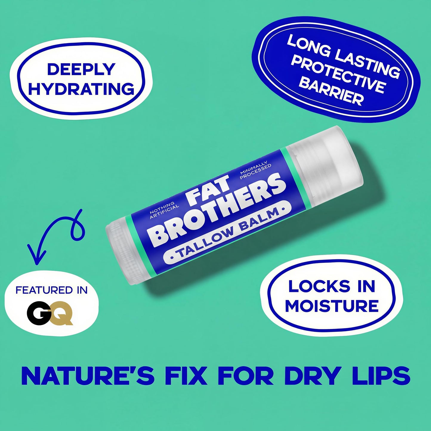 Natural Tallow Lip Balm – Grass Fed Beef Tallow + Organic Beeswax - Pure, Ultra-Moisturizing & Non-Greasy - for Dry Lips or Everyday Use - 4 Pack (Spearmint)