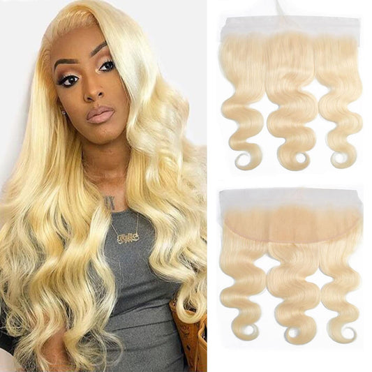 613 Frontal Blonde Frontal 13x4 Body Wave Human Hair 150% Density Ear To Ear Blonde Frontal 13x4 Transparent Hd Lace Free Part With Baby Hair (613 Frontal, 14 Inch)