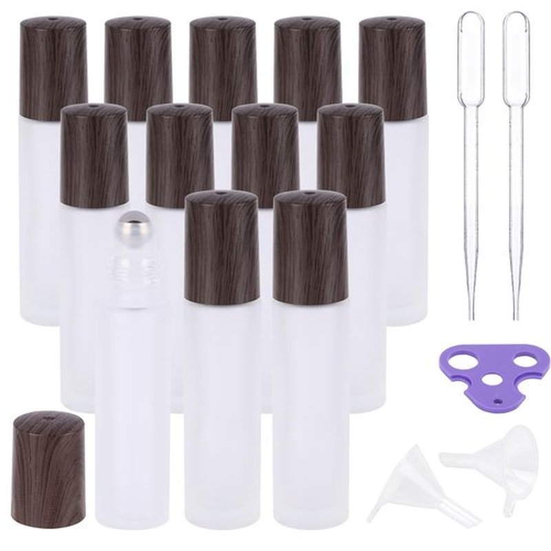 Tbestmax 12 Pack Glass Essential Oil Roller Bottles with Stainless Steel Ball, 10ml Roll on Perfume Bottles with Lids for Travel - Black