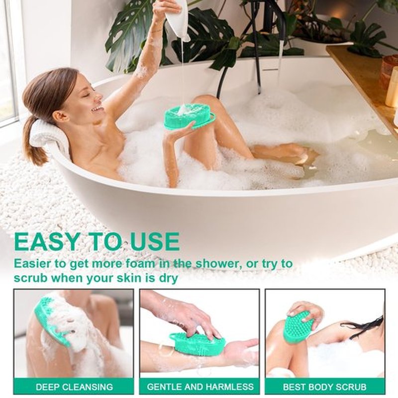 Metene Silicone Exfoliating Body Scrubber with Loop, Body Scrubber for Men and Women, Silicone Loofah for Shower, Soft Silicone Body Scrubber for Shower and Bath Skincare Routine(Green)