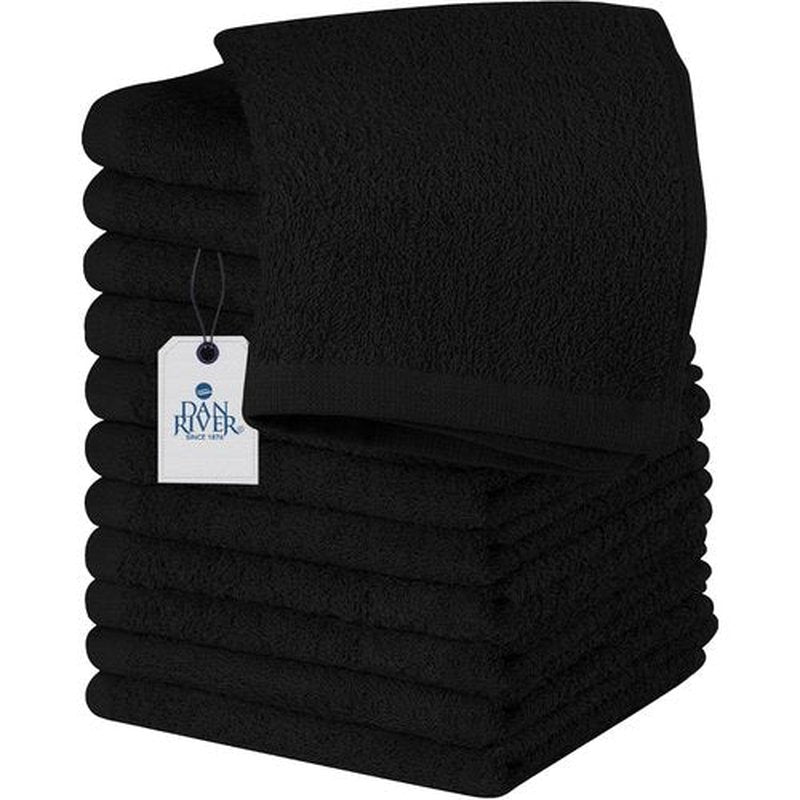 DAN RIVER 100% Cotton Washcloths 12 Pack Premium Quality Face and Body Cloth, Quick Dry Essential Towels for Bathroom, Hand, Kitchen & Cleaning, Baby Washcloths | 12X12 in | 400 GSM | Black