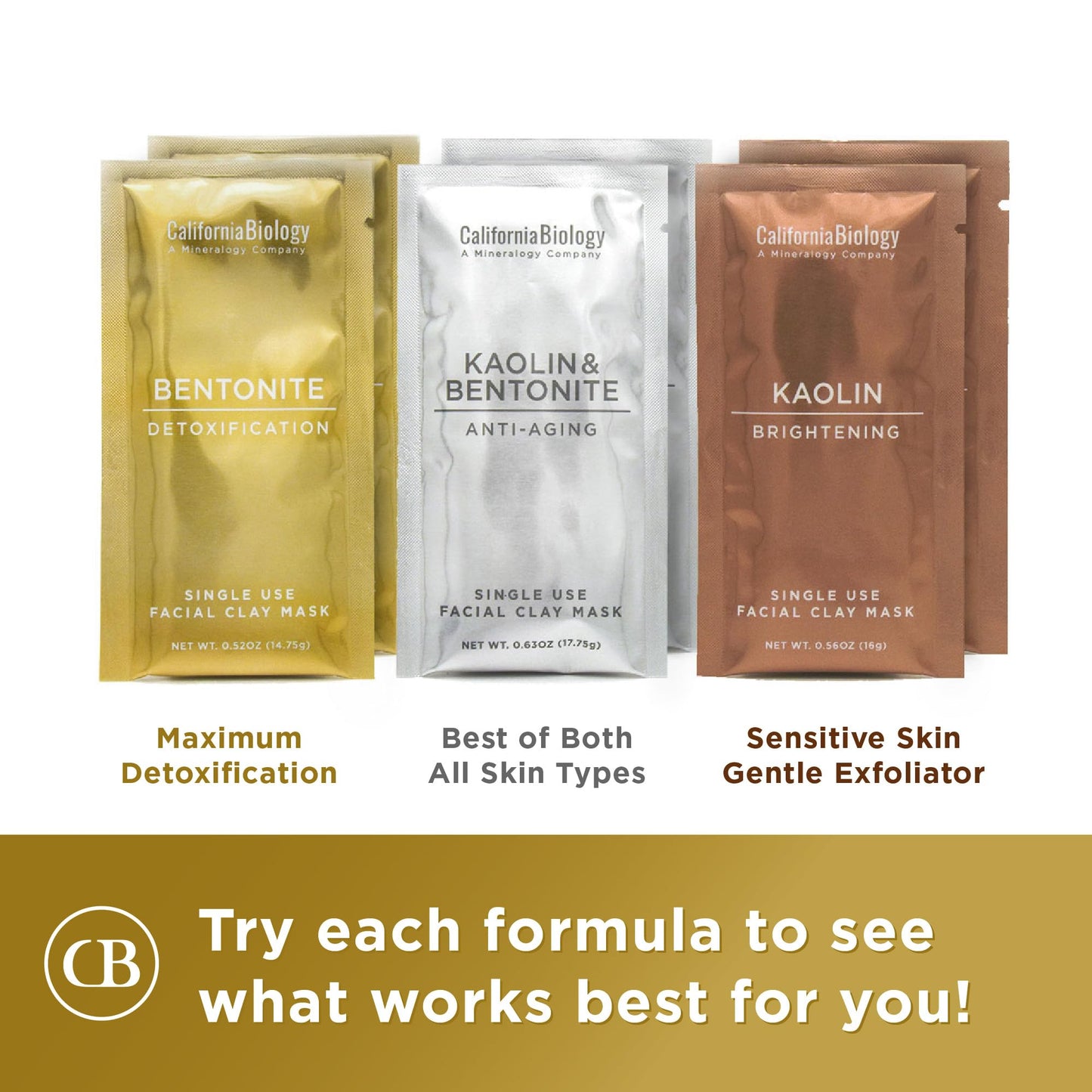 California Biology Clay Face Mask - 6 Count Variety Pack, Deep Pore Facial Masks | Kaolin Clay Powder & Calcium Bentonite Clay Skin Detox Treatment, Organic Face Mask for Women, Natural Cleaning Masks