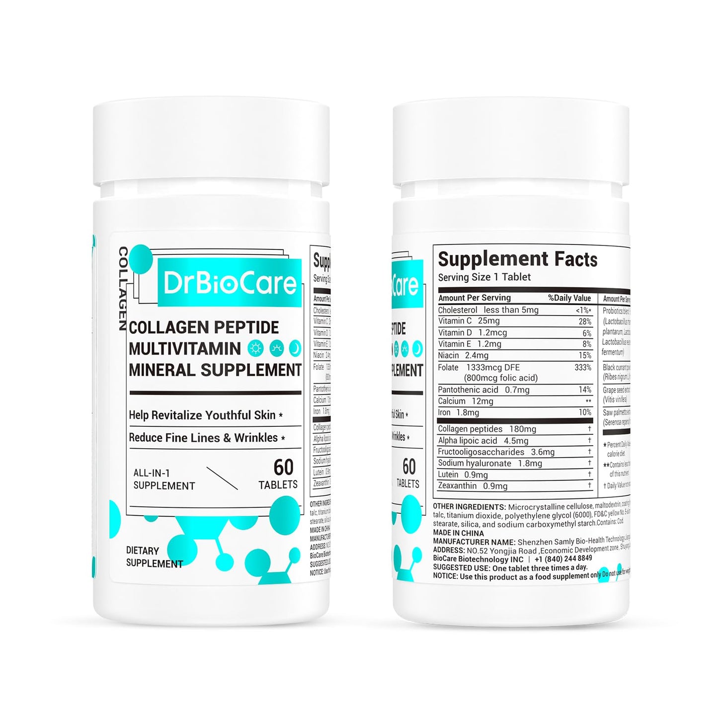 DrBioCare Collagen Peptides for Women, Beauty Vitamin & Mineral Supplement,Contains Vitamin D3, Probiotics for Women & Collagen Peptides,Vitamin B Complex,Vitamin E 120 Tablets