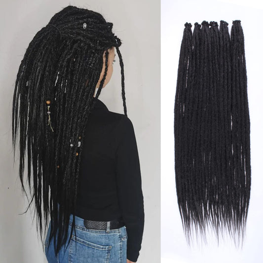 Leeven Thin 24 Inch Dreadlock Extensions 40 Strands Natural Black Soft Hippie SE Dreads 0.6 cm Width Synthetic Loc Extensions Handmade Reggae Style Crochet Braiding Hair for Women and Men