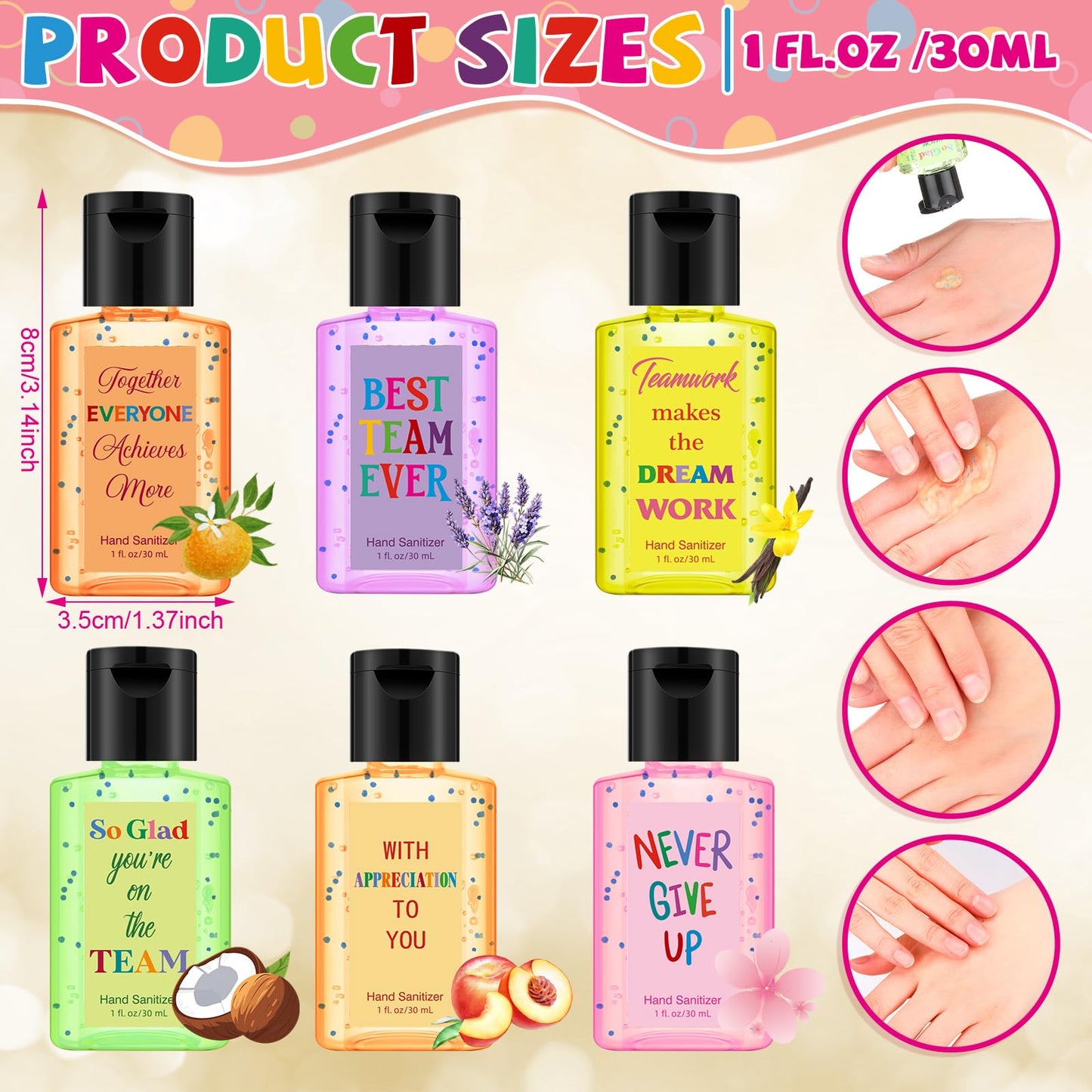 24 Pcs Thank You Mini Hand Sanitizer Bulk Travel Size 1oz Employee Appreciation Team Gift Scented Small Hand Sanitizer Party Favor Summer End of Year Teacher Gift for Staff Coworker Office (Black)