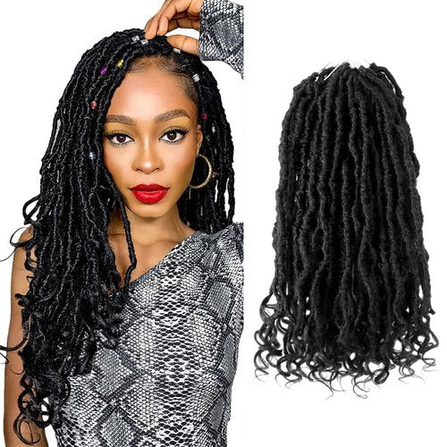 Niseyo Wild Locs 14 Inch Distressed New Faux Locs with Curly Ends 8 Packs Long Soft Pre-looped Goddess Locs Crochet Hair (1#, Jet Black)