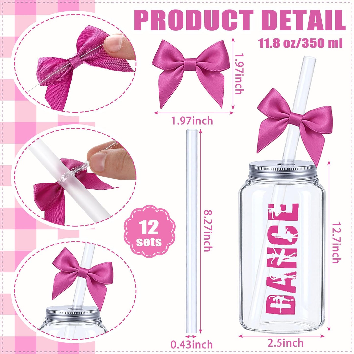 LemonRoad 12 Pcs Dance Recital Tumblers Bulk, Dancer Gifts for Girls, Teens, Her Reusable 11.8 oz Plastic Coquette Bow Aesthetic Cup with Lids and Straws for Ballerina Dance Lovers
