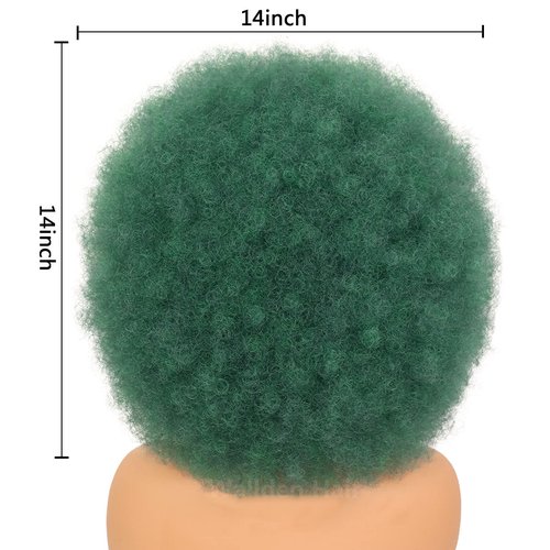 Wallden Hair Green Afro Wig and Costume Halloween Wig for black Women Glueless Wear and Go Wig Short Afro Puff Kinky Curly Wigs and Heat Resistant Bouncy Wigs (Dark Green)