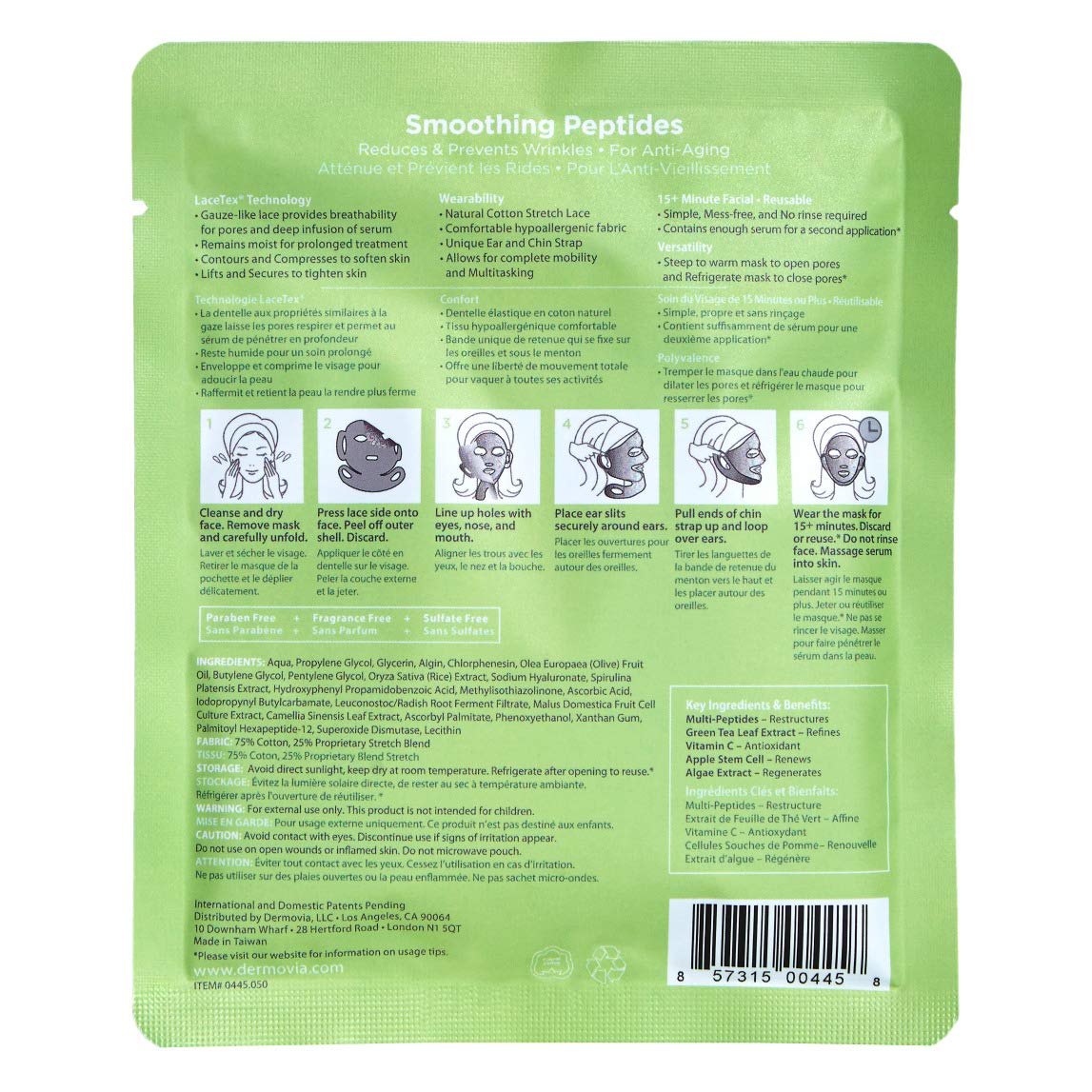LACE YOUR FACE Patented Compression Facial Mask, AS SEEN ON SHARK TANK, Reusable Biodegradable Cotton Anti Aging Skin Care, Smoothing Peptides, Single