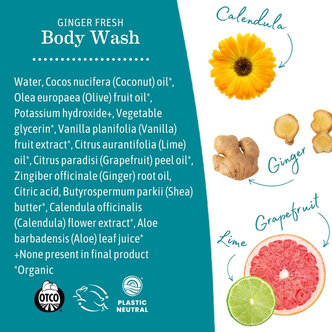 Earth Mama Ginger Fresh Foaming Hand Soap and All Purpose Body Wash for Sensitive Skin, Liquid Castile Soap with Organic Coconut Oil, Shea Butter, Calendula, & Aloe, 5.3 fl oz