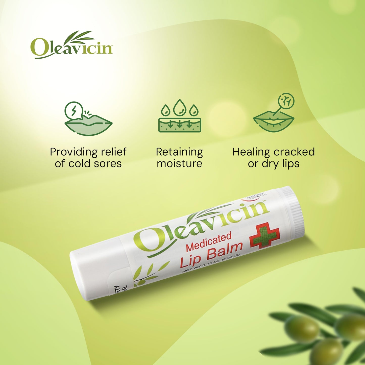 Oleavicin Natural Lip Balm with Organic Olive Leaf Extract - Dry, Chapped Lip Relief & Repair - Patented Moisturizing Formula - Soothing & Hydrating Lip Care for Cracked Lips