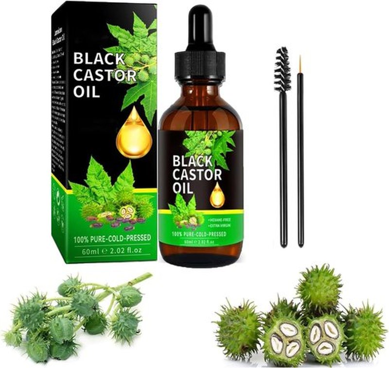 Aceite de Ricino y Castor Orgánico Puro para Crecimiento del Cabello, Pestañas, Cejas y Vello de Mujeres y Hombres - 60ml/2.0 Fl Oz