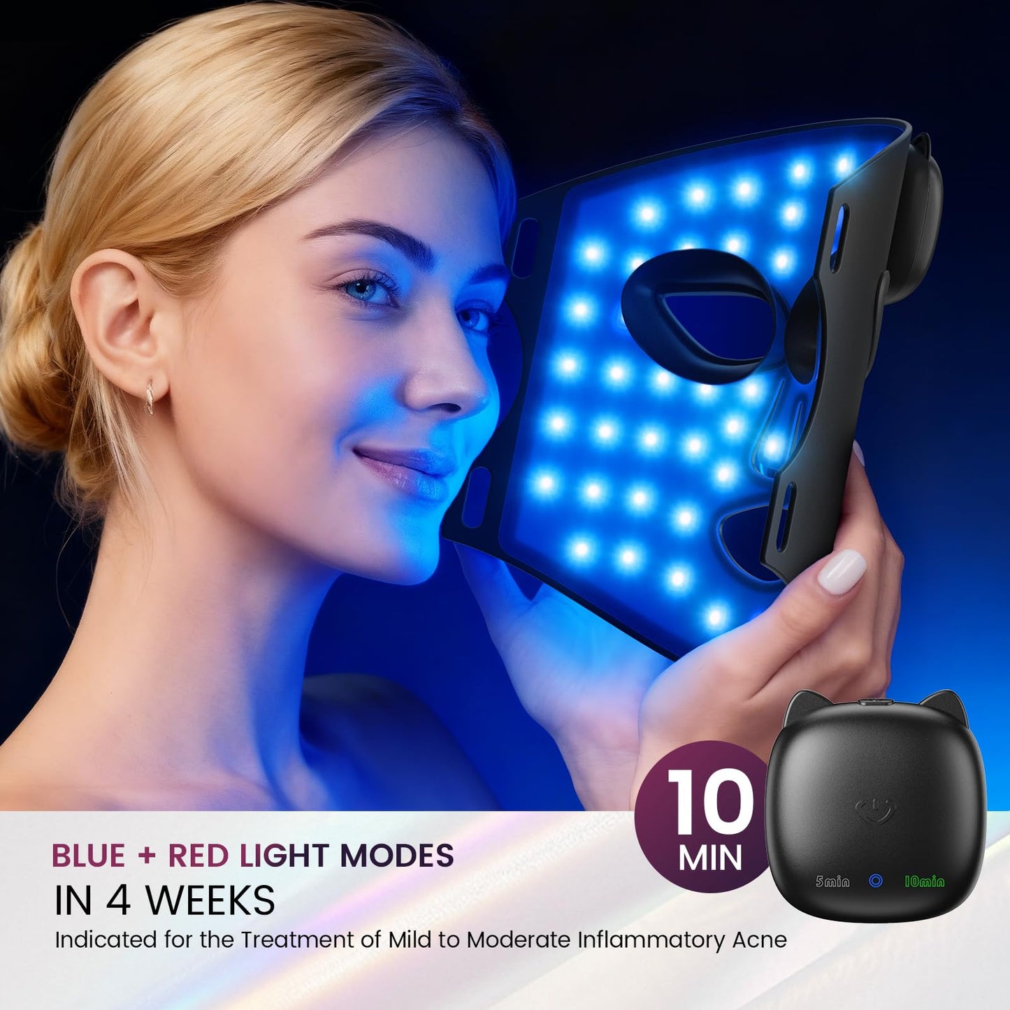 FDA Cleared Red Light Therapy Mask for Face, RB-008J LED Light Therapy Mask with Infrared/Blue/Red+Blue Modes for Wrinkles & Mild to Moderate Acne, Home-Use LED Face Mask