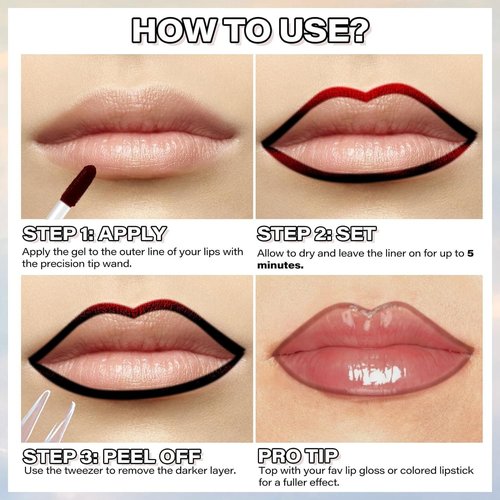 Peel Off Lip Liner Stain, Timbersonic Peel Off Lip Stain, Boulari Lip Stain Peel, Long-Lastin, Waterproof, Smudge-Proof Peel Off Lip Stain | Lightweight, Non-Sticky Lip Stain Peel Off (6 Colors)