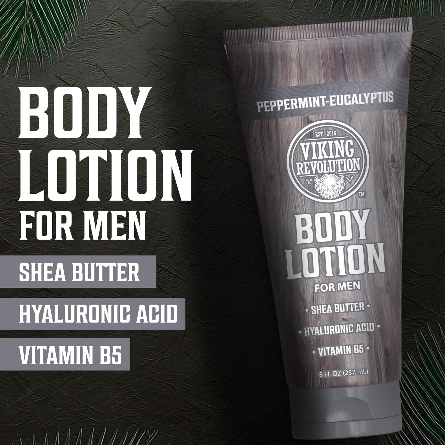 Viking Revolution Peppermint Eucalyptus Body Lotion for Men, Lotion for Dry Skin with Shea Butter, Hyaluronic Acid and Vitamin B5-8 Oz, 2 Pack
