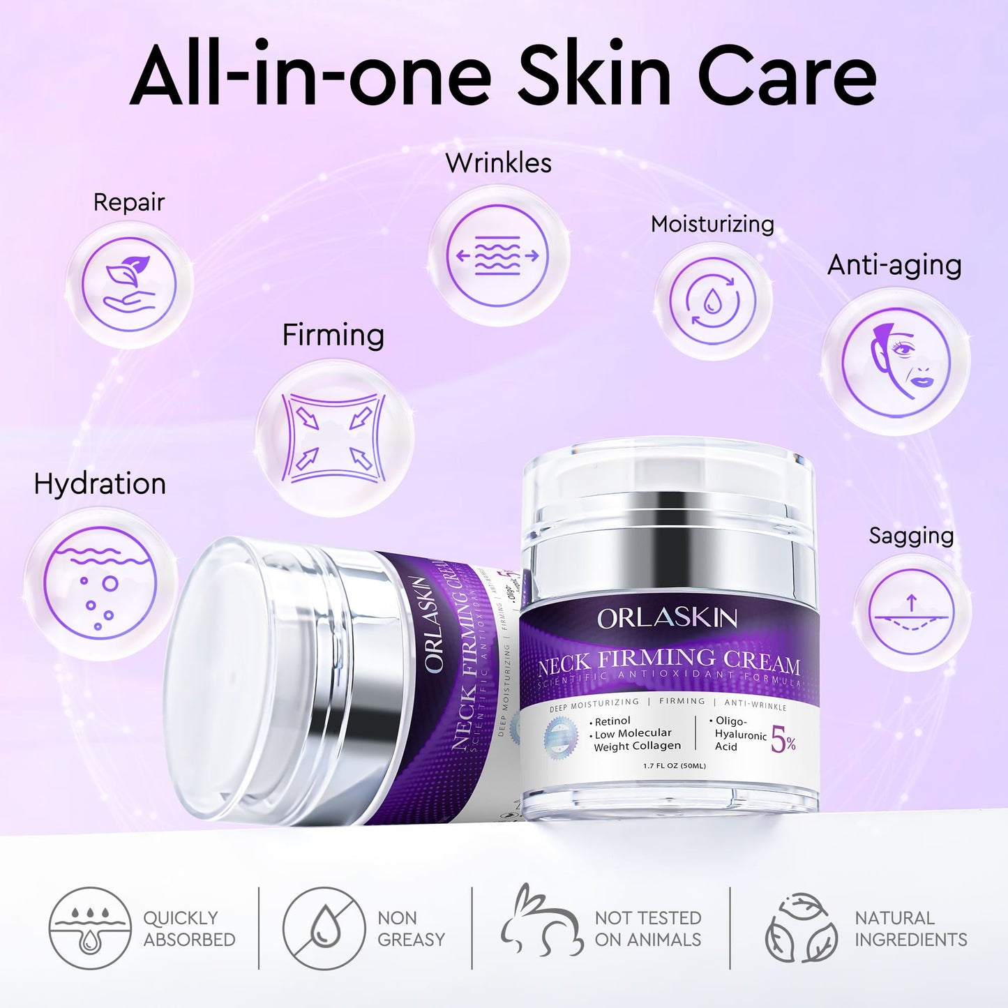 Neck Firming Cream, Retinol Cream for Face&Neck for Tightening Firming Anti-aging Face Moisturizer with Retinol Collagen & Hyaluronic Acid Lift Wrinkle for Women and Men 1.7 Fl. Oz.