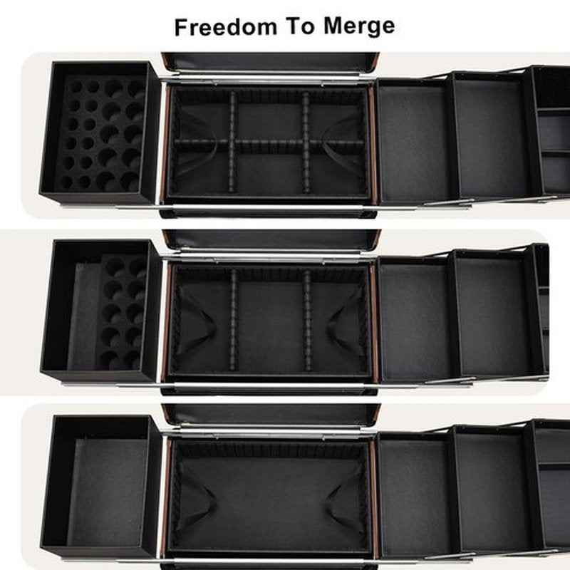 Beauty Rolling Makeup Train Case Cosmetic Trolley 4 Tray Sliding Rail Removable Middle Layer with Key Swivel Wheels Salon Barber Case Cosmetic Organizer Storage Large Travel Case - Rose Gold Diamond