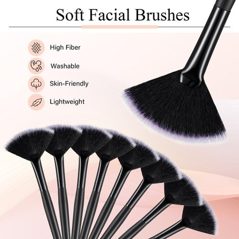 Maitys 9 Pieces Facial Brushes Fan Mask Brushes, Soft Facial Applicator Brushes Tools for Peel Glycolic Mask Makeup for Mud Cream (Full Black)