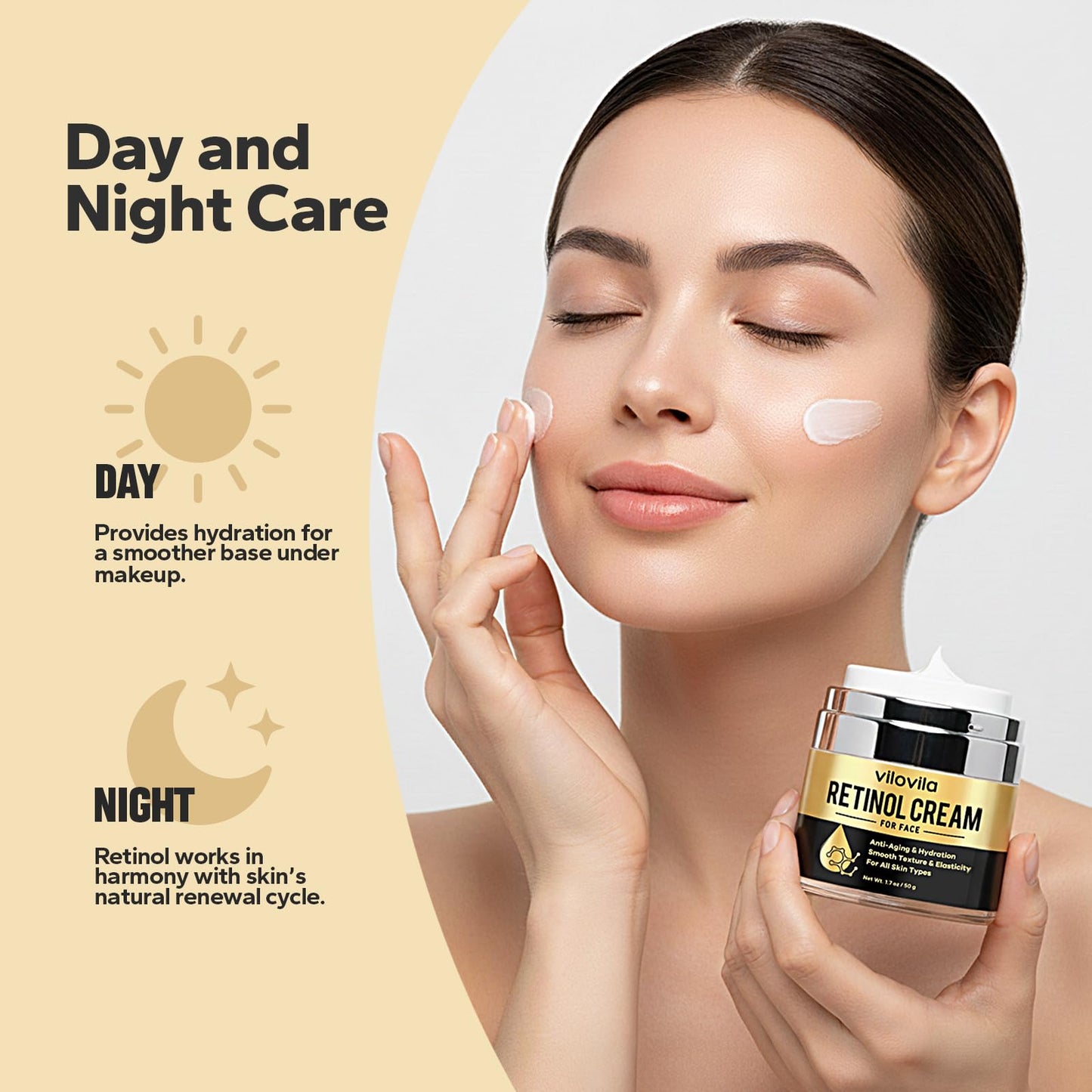 ViloVila Retinol Cream For Face (1.7 Oz), Retinoids For Facial, Anti Aging Face Cream with Retinol & Hyaluronic Acid, Day & Night Facial Moisturizer for Women & Men, Hydrating Creams for Fine Lines