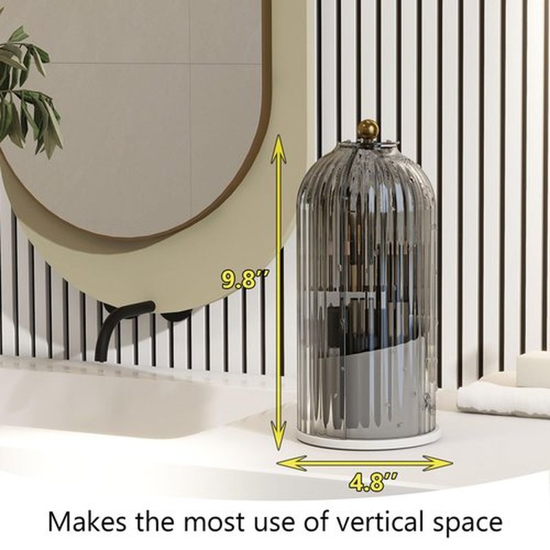 Emljkvp Makeup Brush Holder with Dustproof Cover 360 Rotating Makeup Brush Organizer for Vanity Bathroom, Grey