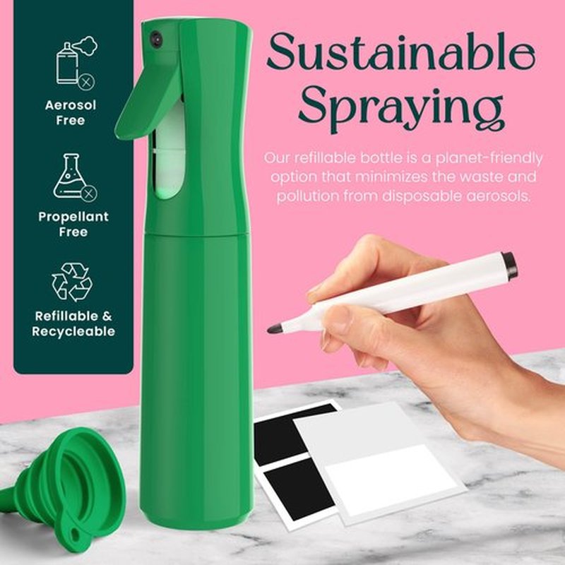 BeautifyBeauties Hair Spray Bottle – Ultra Fine Continuous Water Mister for Hairstyling, Cleaning, Plants, Misting & Skin Care (Green, 10.2 Ounces)