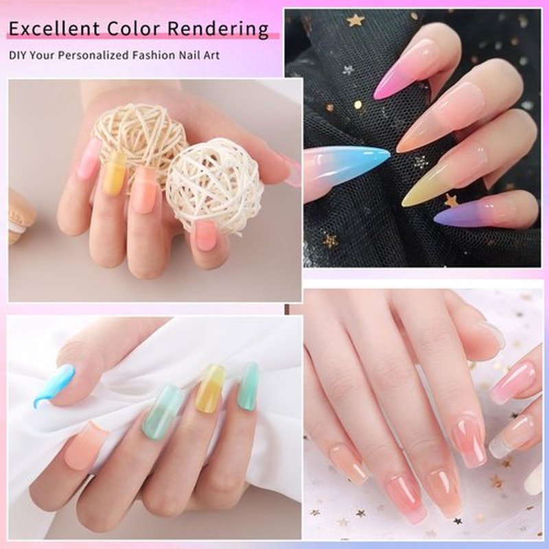Arousar Poly Nail Gel Set, 8 Colors Pink Green Yellow Blue Clear Nail Extension Gel for Beginners Professional, Builder Nail Gel Mother's Day Spring Summer DIY Design Nail Art Salon at Home