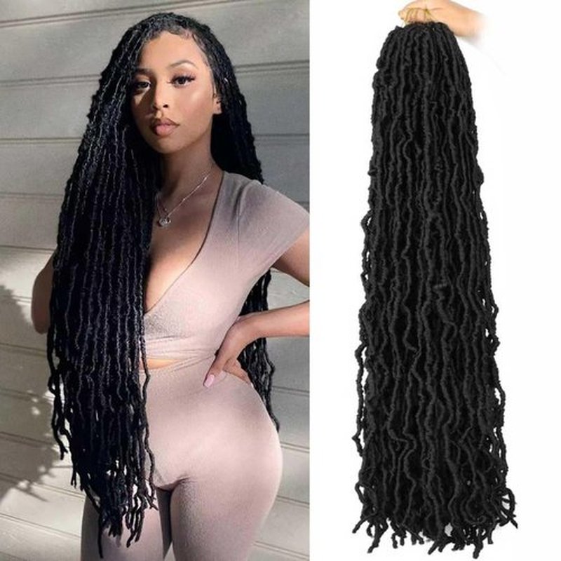 6 Packs 36 Inch Soft Locs Crochet Hair Pre Looped Curly Wavy Faux Locs Crochet Braids for Natural Butterfly Crochet Hair for Black Women (36 inch(pack of 6), 1B)