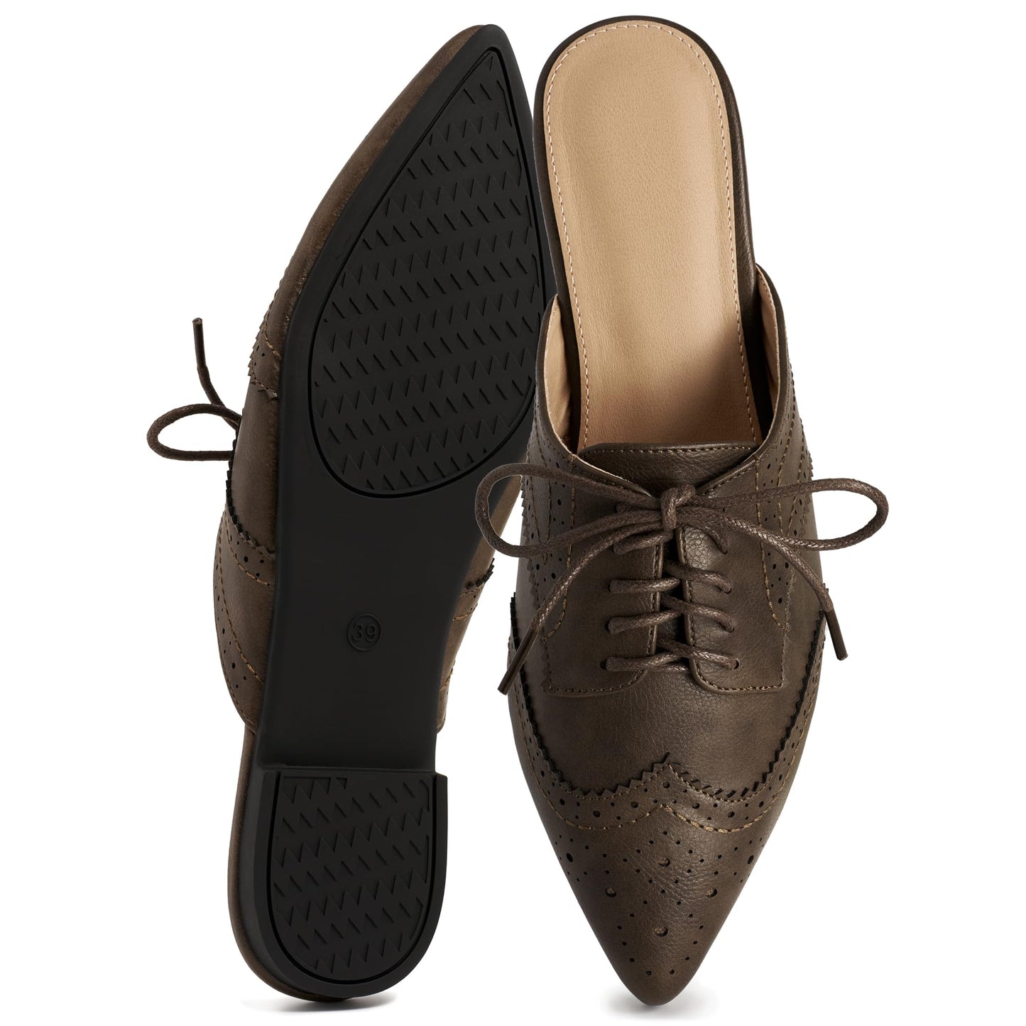 Decould sylf Womens Mules Flats 2026: Comfortable Pointed Toe Shoes Slip On Slingback Loafers with Lace Up for Business Office
