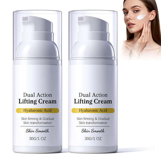 Dual Action Lifting Cream - Instant Firming Peptides & Hyaluronic Acid Moisturizer for All Skin Types | 2 Pcs