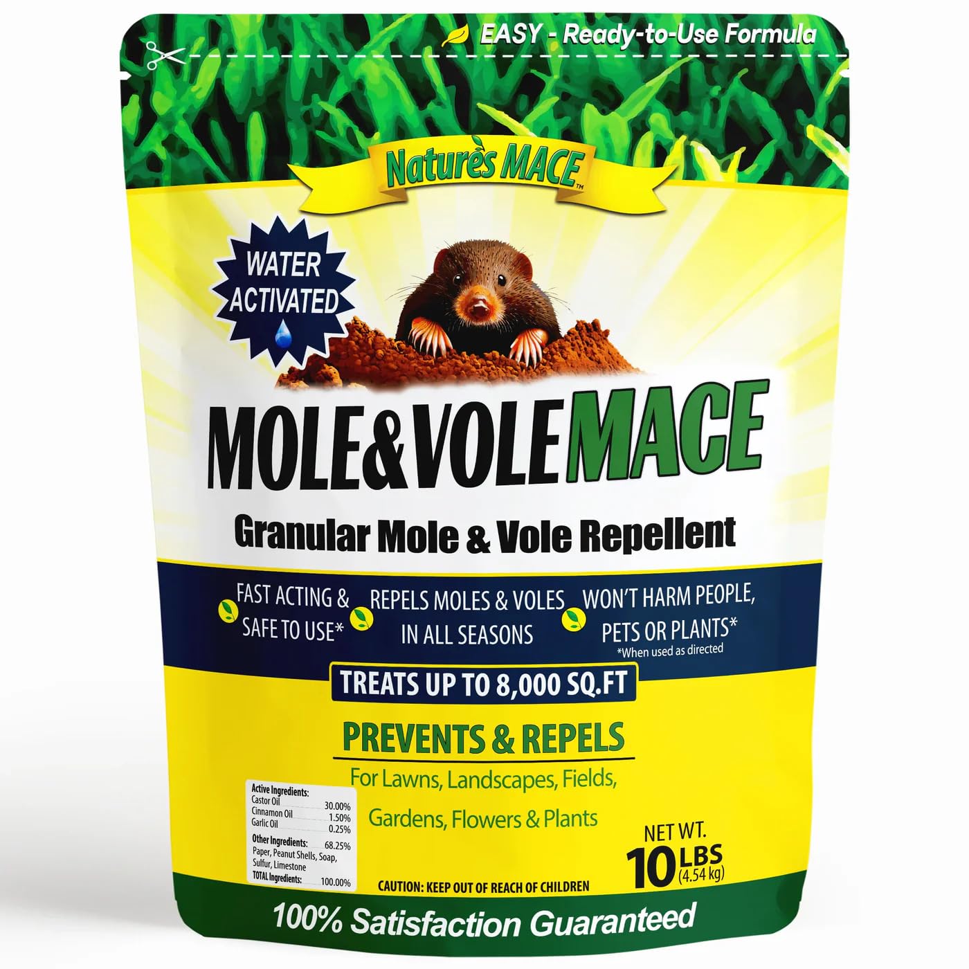 Nature's MACE Mole & Vole MACE – Yard & Garden Granules, Castor Oil Formula, Outdoor Use, Plant & Pet Safe, 160 Fl Oz (Pack of 1)