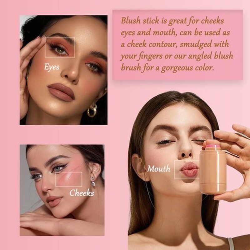 Pocket Blush Stick, 3-In-1 Natural Matte Blush Cream Blush Stick for Eyes, Cheeks & Lips, Blends Perfect for Skin Portable Multipurpose Long Lasting Waterproof and Sweatproof for Women (02)
