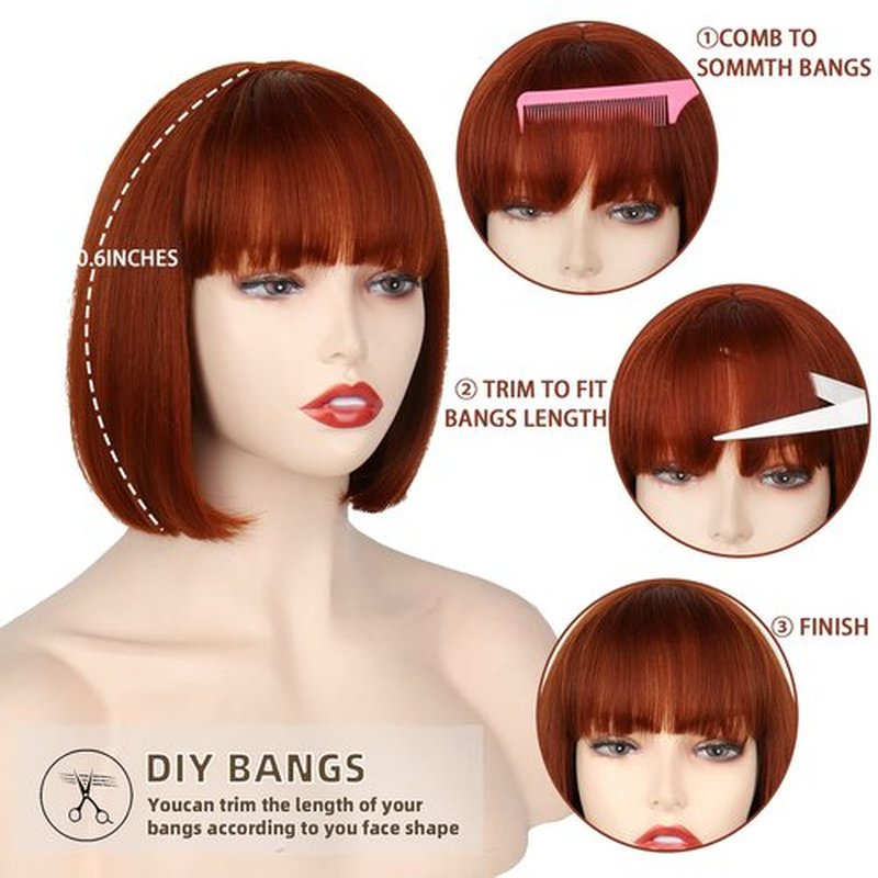 WERD Auburn Red Wig Bangs, Short Red Bob Wig for Women, Auburn Wig Bob with Bangs for Daily Party Cosplay