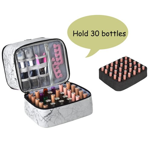 Quoyiyo Nail Polish Organizer Bag Nail Polish Organizer Bag,Double-Layer Nail Polish Storage and Nail Dryer Case,Holds 30 Bottles, Double Layer Nail Polish Storage Bag for Nail Kit (15 ml)