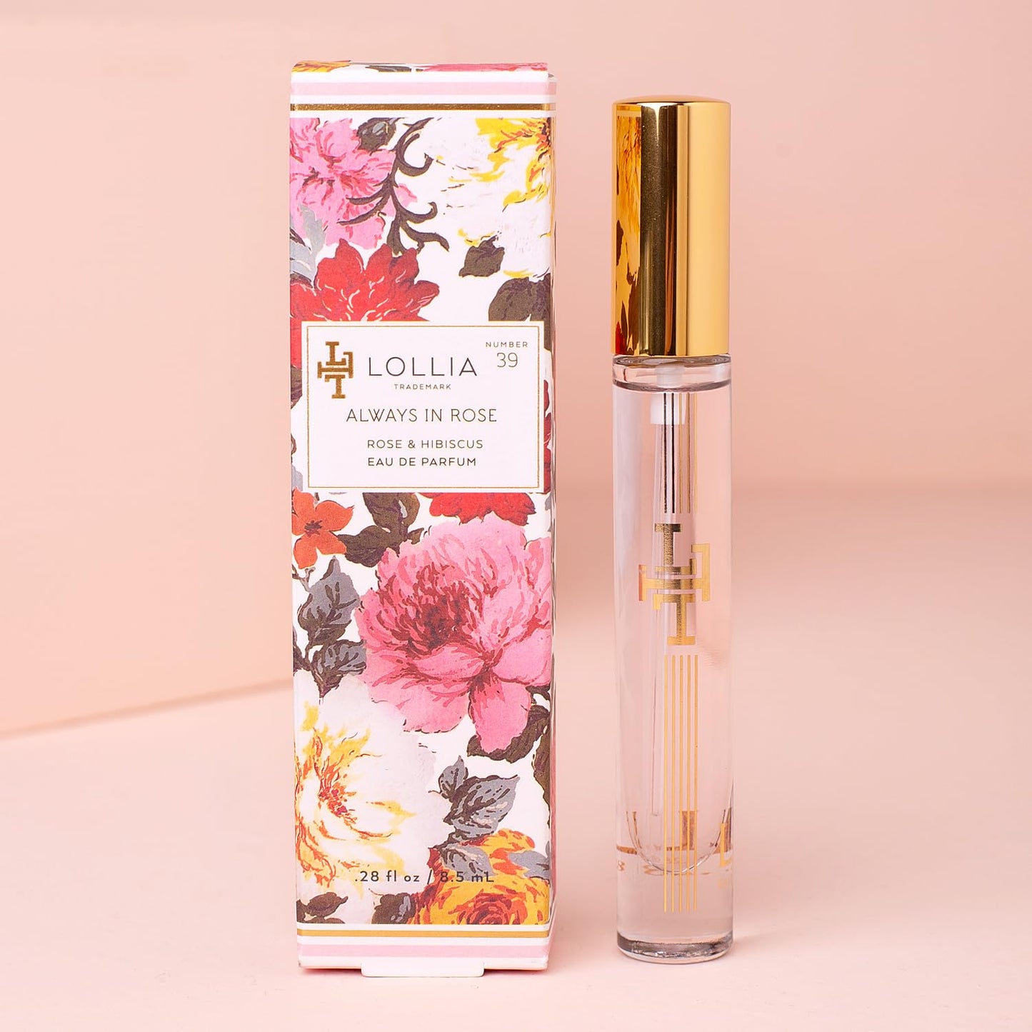 LOLLIA Always in Rose Travel Eau de Parfum, .28 fl. oz. - Rose & Hibiscus Beautifully Captivating Women's Fragrance, Travel Size Perfume Spray