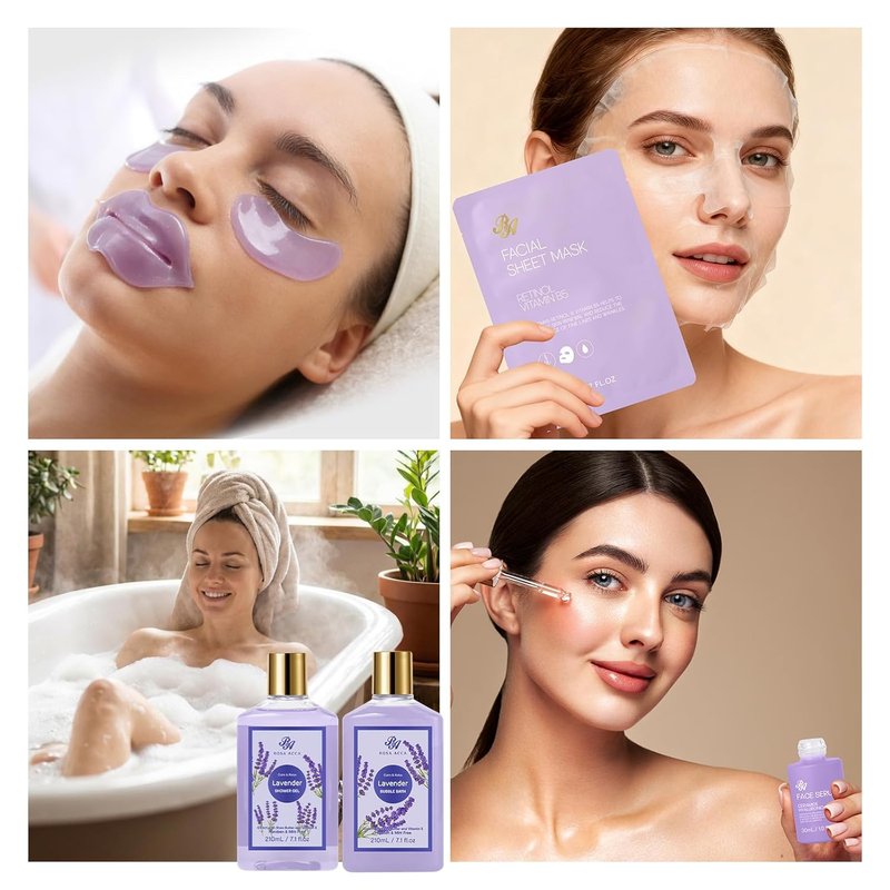 Lavender Bath & Body Gift Basket Set - 25 Pcs Hydrating Skin Care for Women | Self-Care Spa Gifts, Necklace Included
