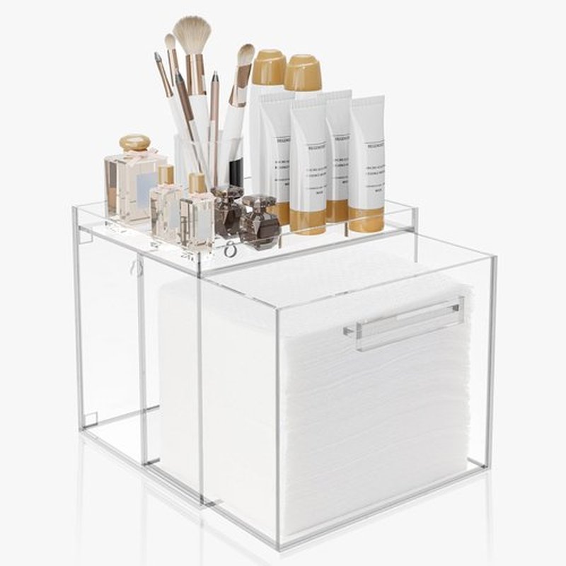 BREENHILL Disposable Facial Towel Storage Box, (Include Disposable Face Towel) Acrylic Towel Container Box Wall-Mounted Makeup Organizer with Drawer for Face Towel