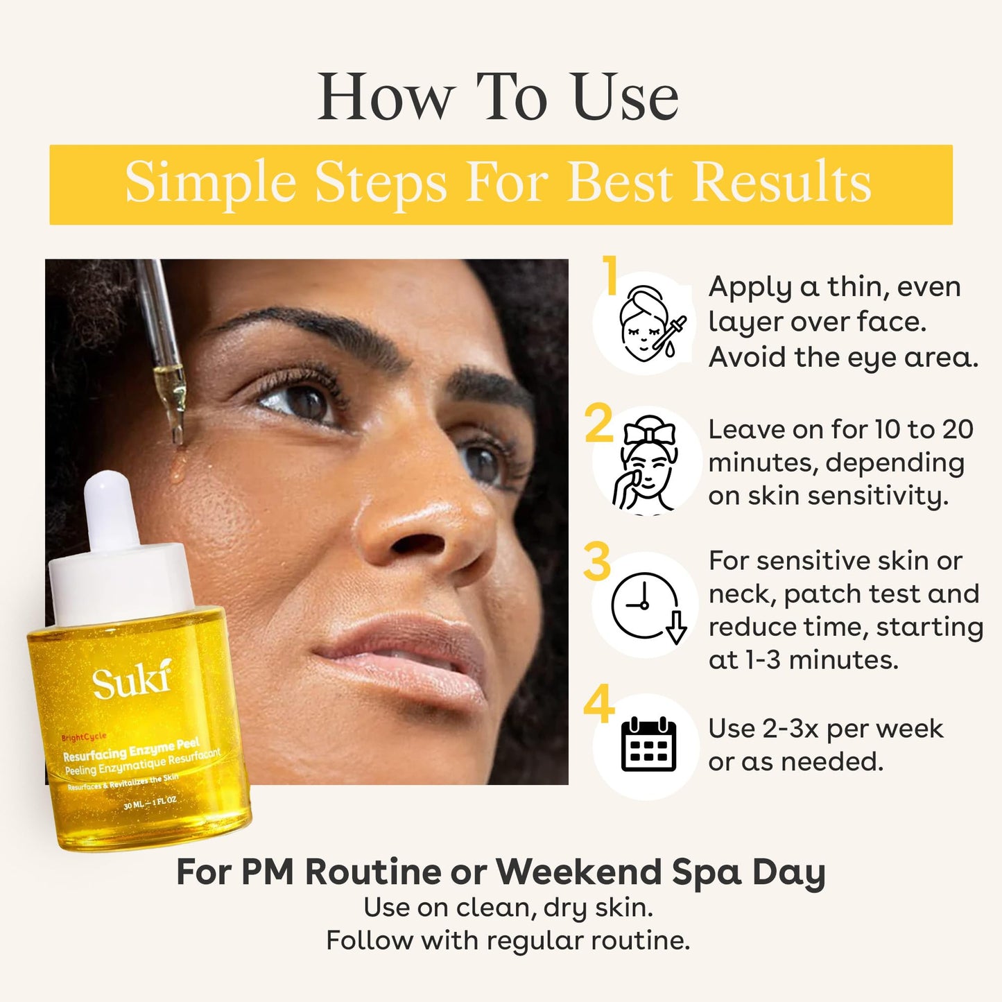 Suki Resurfacing Enzyme Peel for Face Chemical Exfoliant Facial Peel, Dead Skin Remover & Skin Texture Refiner, Enzyme Exfoliant for Sensitive & Acne Prone Skin, Gentle Lightweight Peeling Gel, 1 oz.