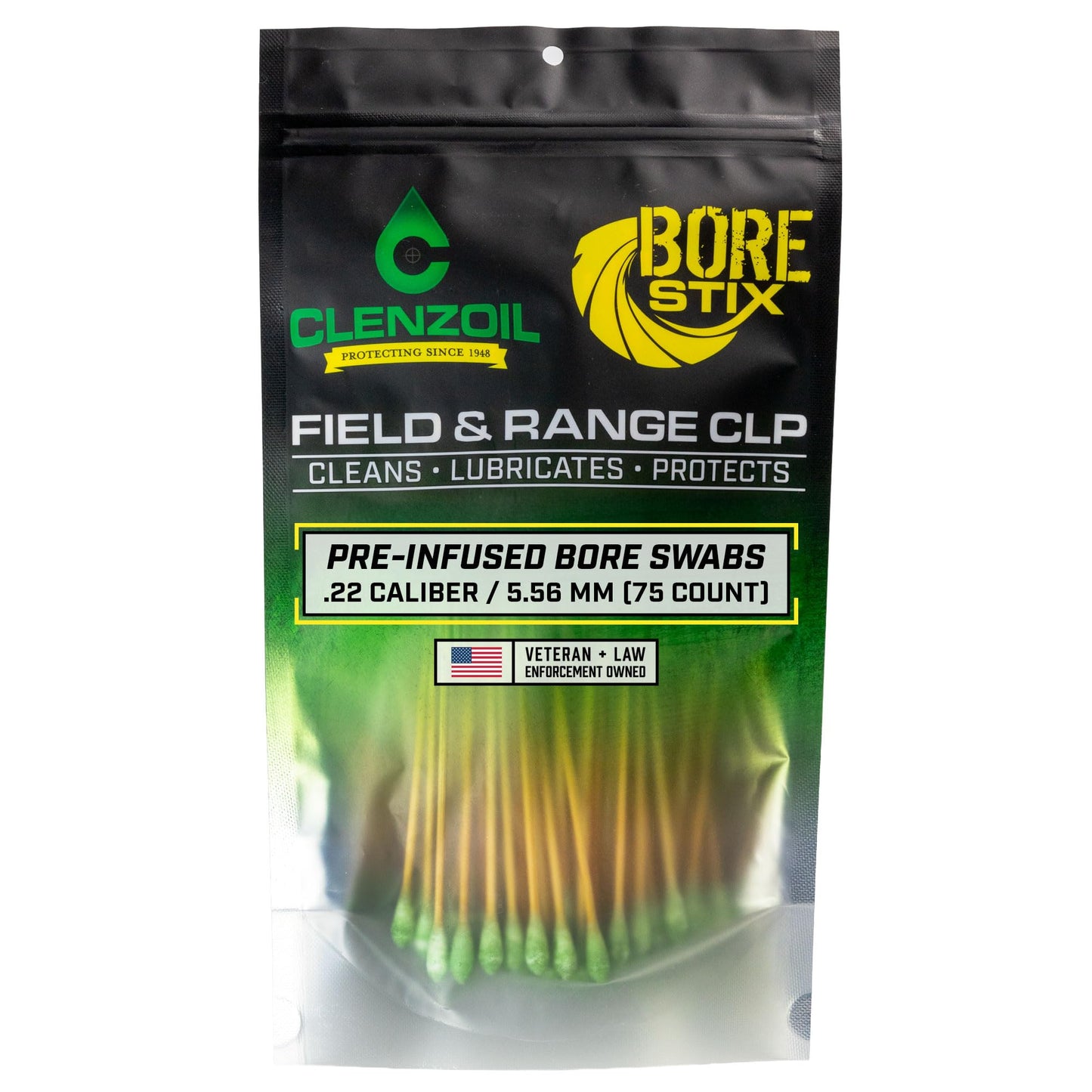 Clenzoil Field & Range Bore Stix | Pre-Saturated Gun Cleaning Cotton Swabs | Caliber Specific Gun Barrel Swabs for Pistols 22 Cal, 9mm, 40 Cal, 45 Cal .22 Caliber - 5.56 MM